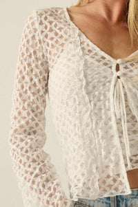 Kiss Me Quick Sheer Ruffled Floral Lace Cardigan - ShopPromesa