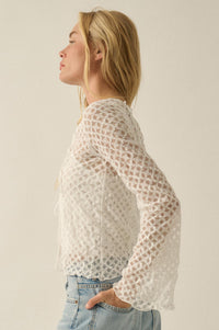 Kiss Me Quick Sheer Ruffled Floral Lace Cardigan - ShopPromesa