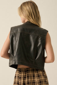 Joy Ride Vegan Leather Snap-Front Moto Vest - ShopPromesa