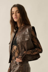 Joy Ride Vegan Leather Snap-Front Moto Vest - ShopPromesa