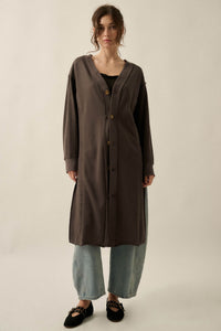 Switched Off French Terry Button-Up Duster Cardigan - ShopPromesa