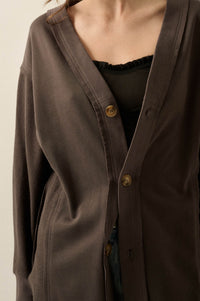 Switched Off French Terry Button-Up Duster Cardigan - ShopPromesa