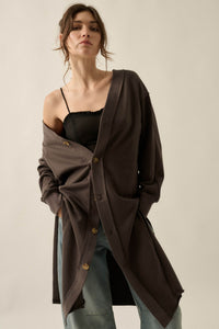 Switched Off French Terry Button-Up Duster Cardigan - ShopPromesa