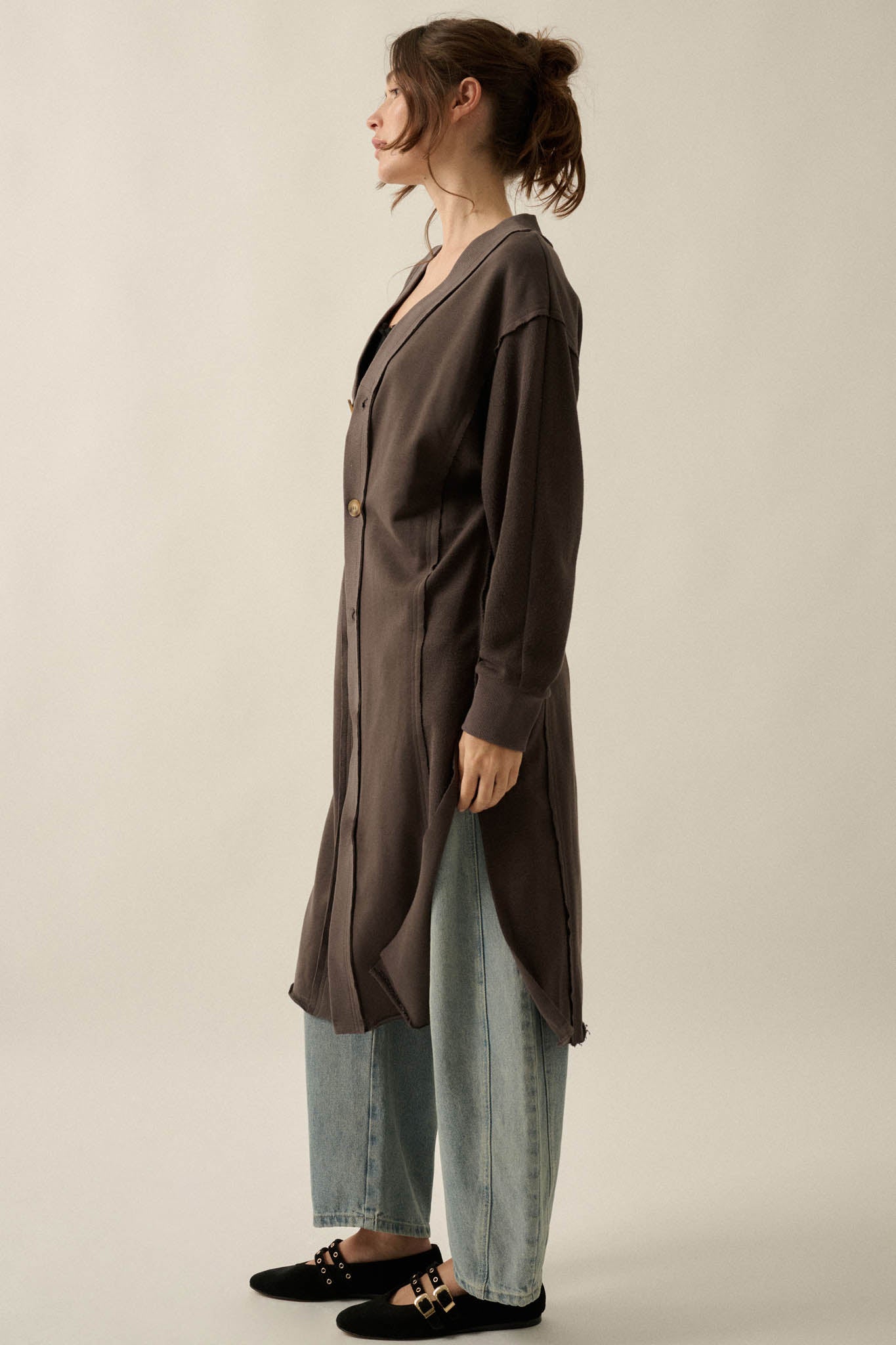 Switched Off French Terry Button-Up Duster Cardigan - ShopPromesa