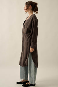 Switched Off French Terry Button-Up Duster Cardigan - ShopPromesa