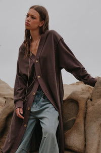 Switched Off French Terry Button-Up Duster Cardigan - ShopPromesa