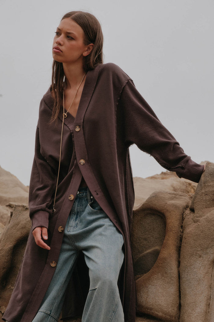 Switched Off French Terry Button-Up Duster Cardigan - ShopPromesa