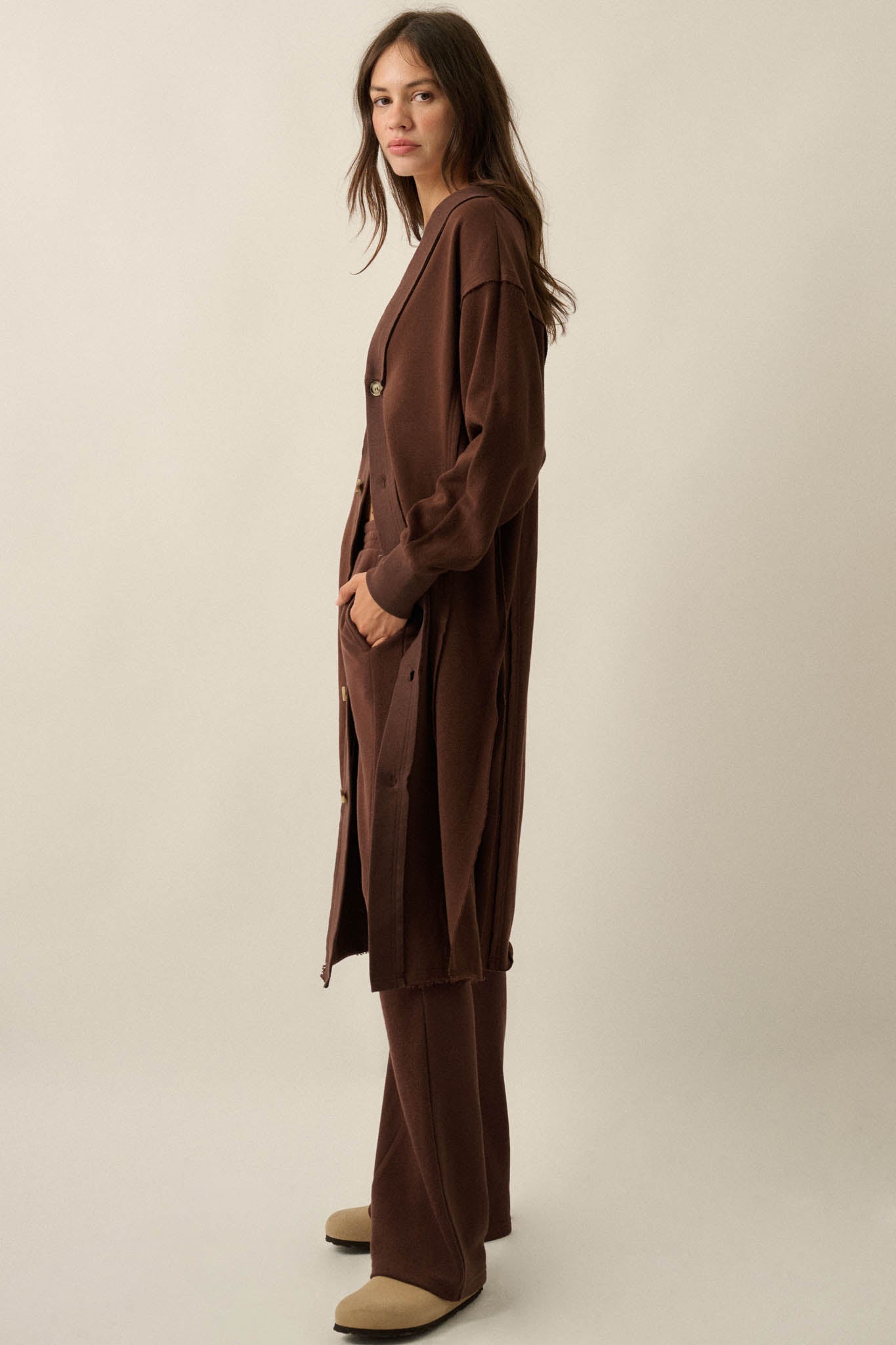 Switched Off French Terry Button-Up Duster Cardigan - ShopPromesa