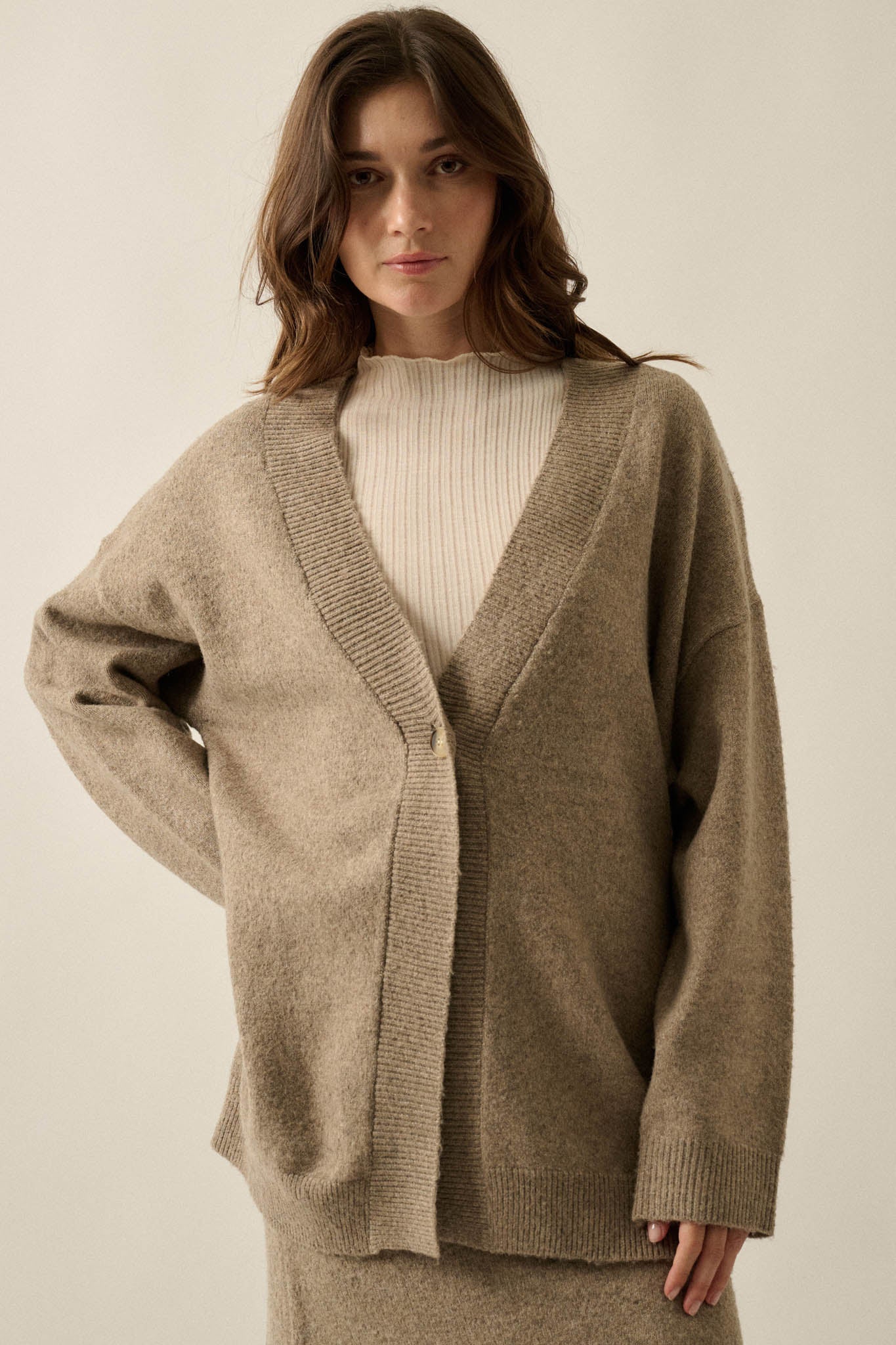 Soft Power Solid Knit One-Button Oversize Cardigan - ShopPromesa