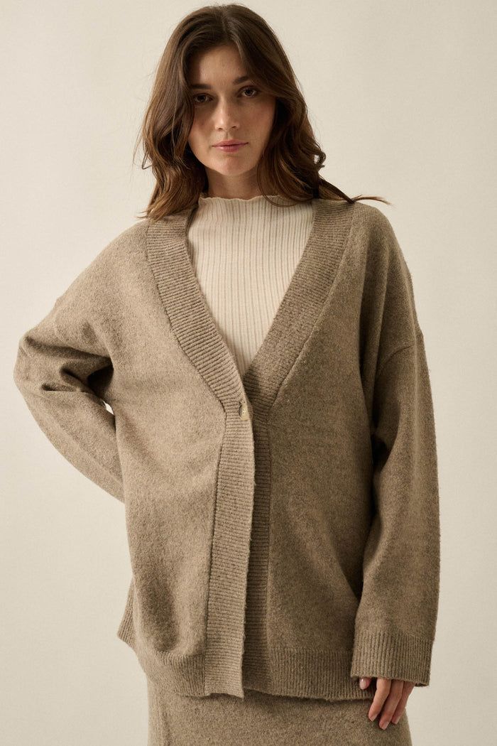 Soft Power Solid Knit One-Button Oversize Cardigan - ShopPromesa