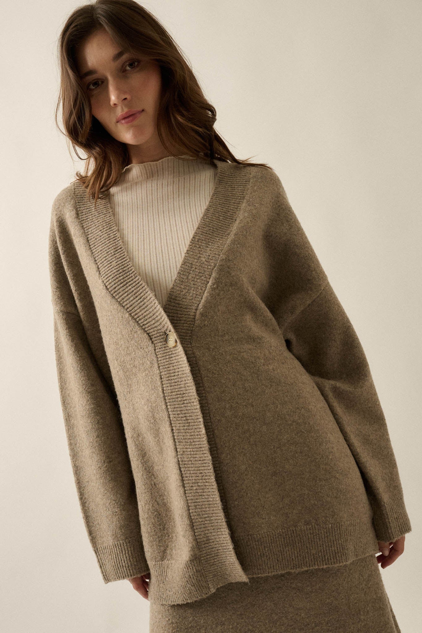 Soft Power Solid Knit One-Button Oversize Cardigan - ShopPromesa