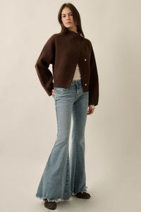 Solid Ground Offset Snap-Front Wrap Sweater Jacket - ShopPromesa