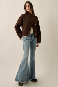 Solid Ground Offset Snap-Front Wrap Sweater Jacket - ShopPromesa