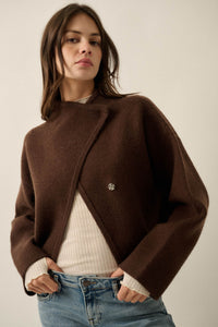 Solid Ground Offset Snap-Front Wrap Sweater Jacket - ShopPromesa