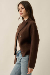 Solid Ground Offset Snap-Front Wrap Sweater Jacket - ShopPromesa