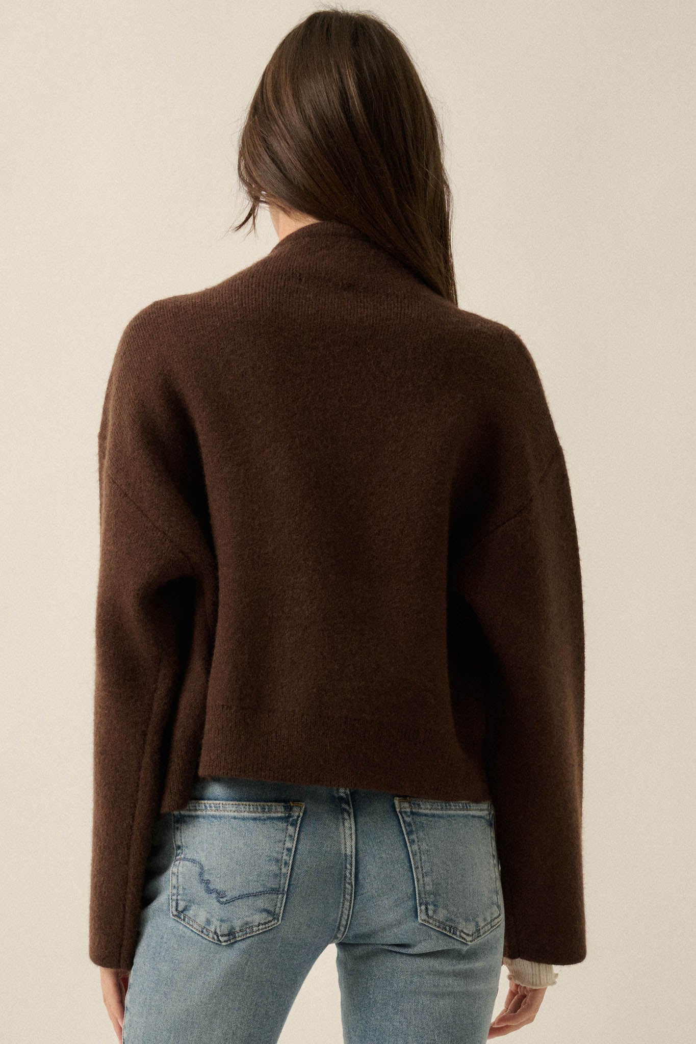 Solid Ground Offset Snap-Front Wrap Sweater Jacket - ShopPromesa