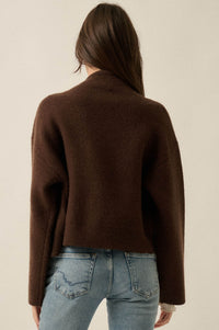 Solid Ground Offset Snap-Front Wrap Sweater Jacket - ShopPromesa
