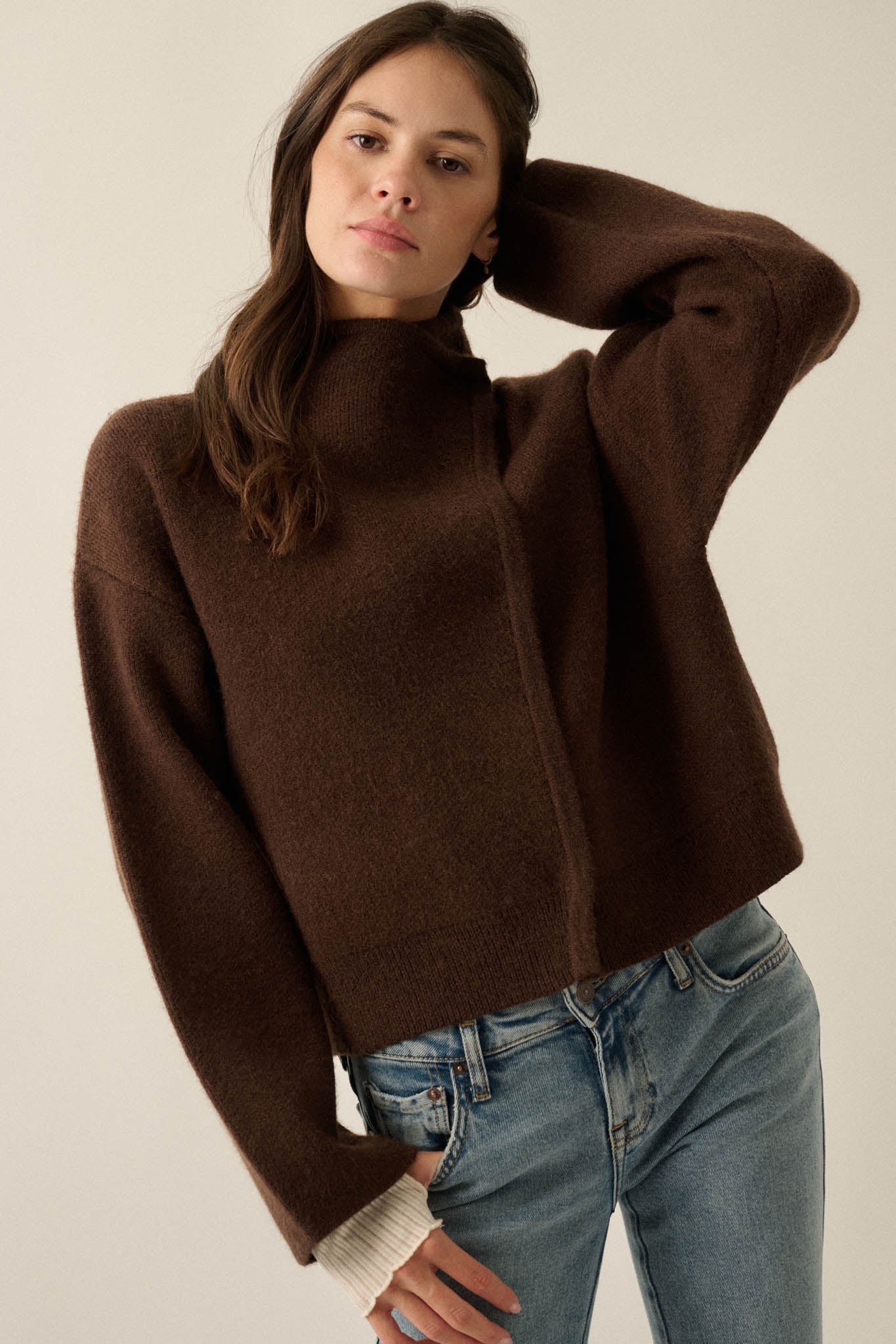 Solid Ground Offset Snap-Front Wrap Sweater Jacket - ShopPromesa