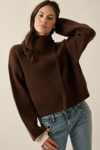 Solid Ground Offset Snap-Front Wrap Sweater Jacket - ShopPromesa