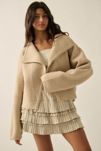 Solid Ground Offset Snap-Front Wrap Sweater Jacket - ShopPromesa