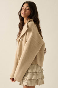 Solid Ground Offset Snap-Front Wrap Sweater Jacket - ShopPromesa