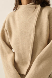 Solid Ground Offset Snap-Front Wrap Sweater Jacket - ShopPromesa