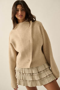 Solid Ground Offset Snap-Front Wrap Sweater Jacket - ShopPromesa