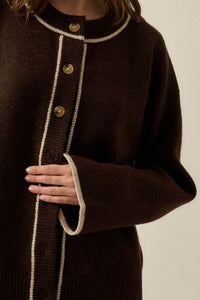 Cozy Nook Contrast-Stripe Crewneck Cardigan - ShopPromesa
