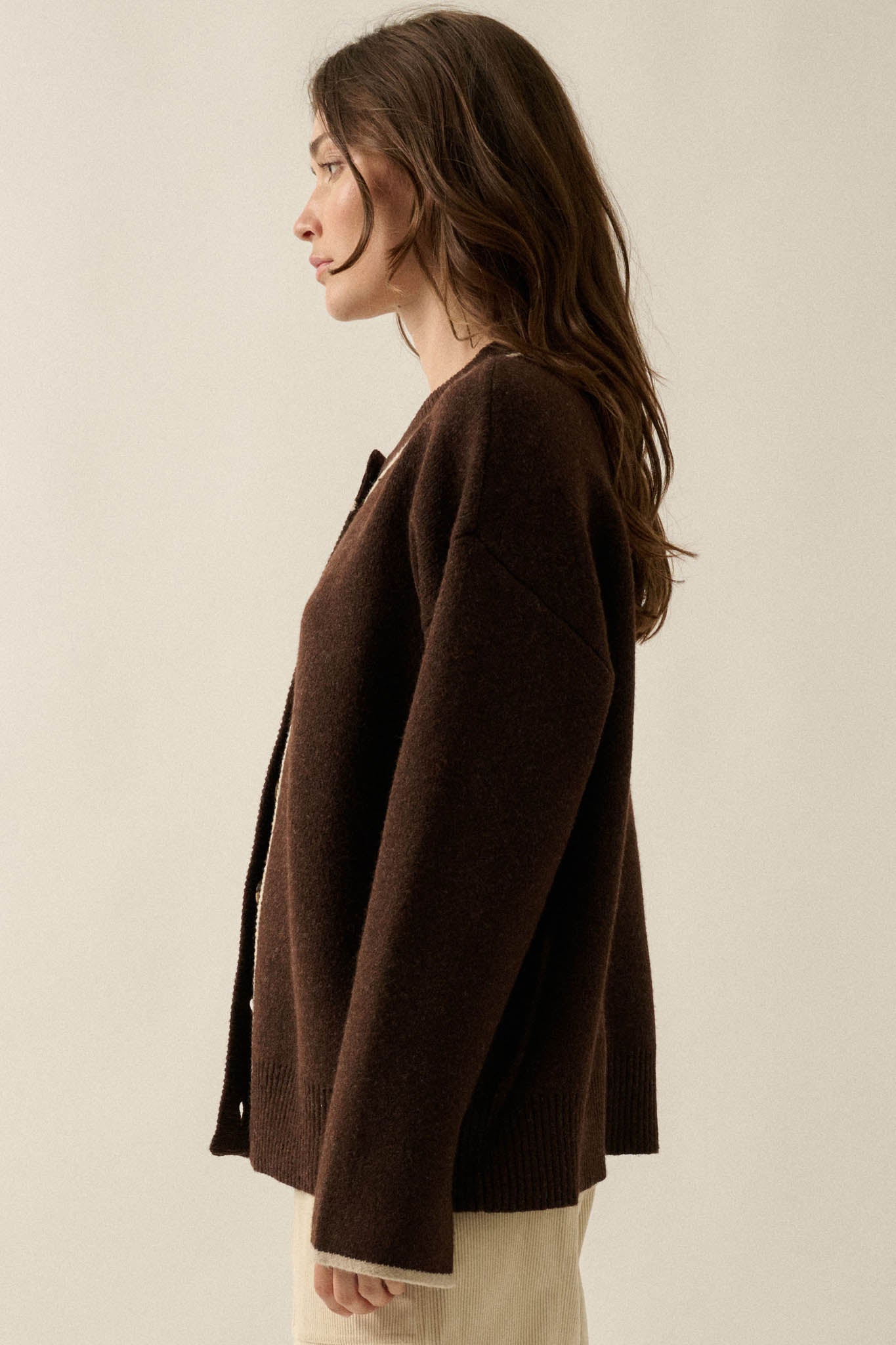 Cozy Nook Contrast-Stripe Crewneck Cardigan - ShopPromesa