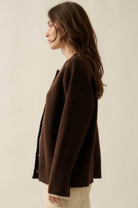 Cozy Nook Contrast-Stripe Crewneck Cardigan - ShopPromesa