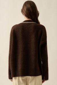 Cozy Nook Contrast-Stripe Crewneck Cardigan - ShopPromesa