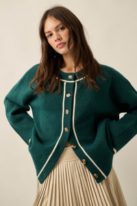 Cozy Nook Contrast-Stripe Crewneck Cardigan - ShopPromesa