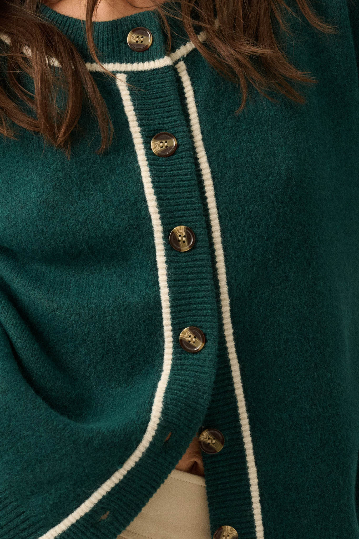 Cozy Nook Contrast-Stripe Crewneck Cardigan - ShopPromesa
