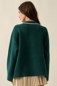 Cozy Nook Contrast-Stripe Crewneck Cardigan - ShopPromesa