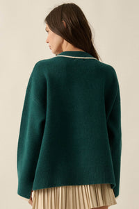 Cozy Nook Contrast-Stripe Crewneck Cardigan - ShopPromesa
