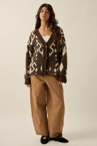 Bold Move Oversize Geometric Jacquard-Knit Cardigan - ShopPromesa
