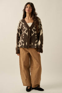 Bold Move Oversize Geometric Jacquard-Knit Cardigan - ShopPromesa