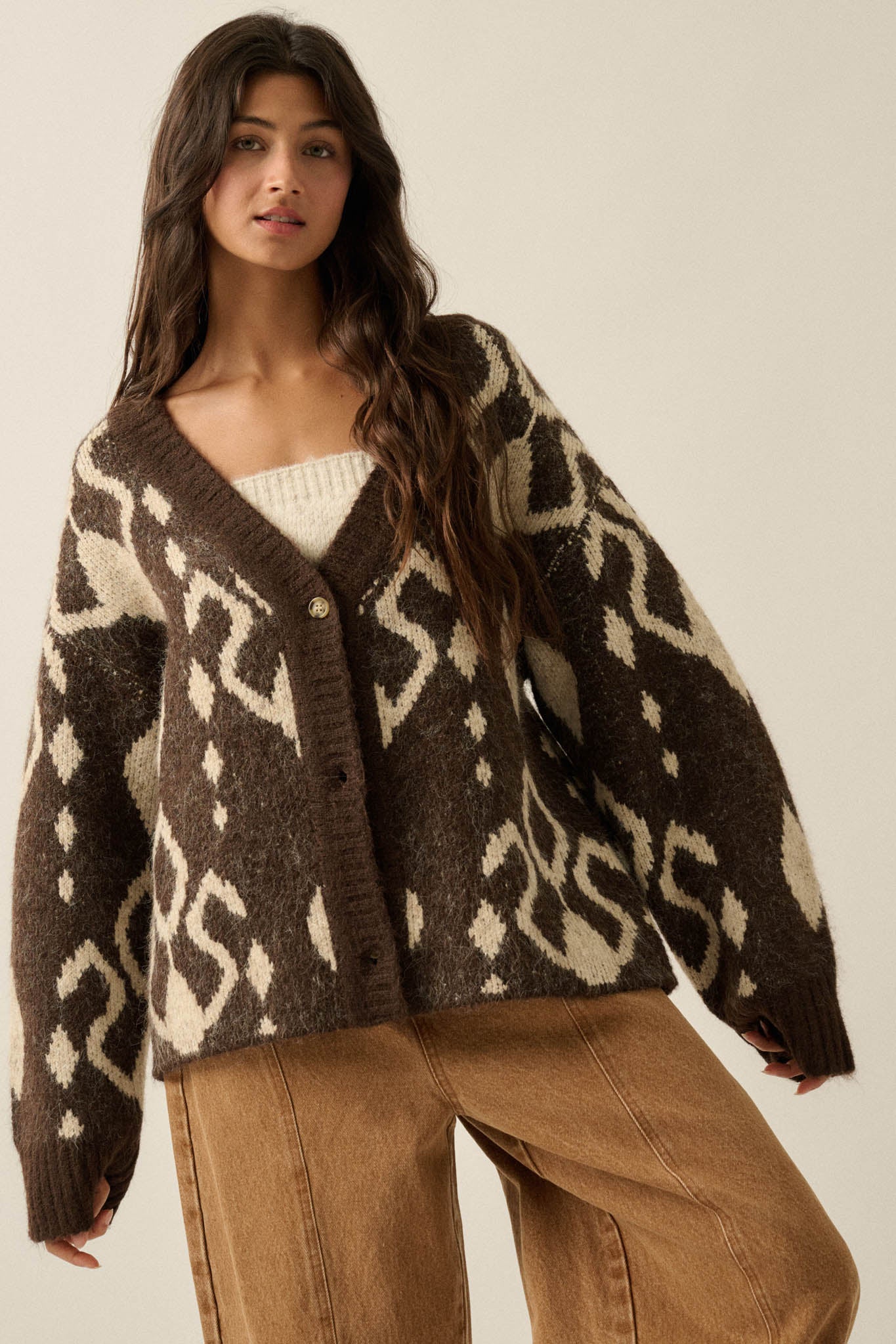 Bold Move Oversize Geometric Jacquard-Knit Cardigan - ShopPromesa