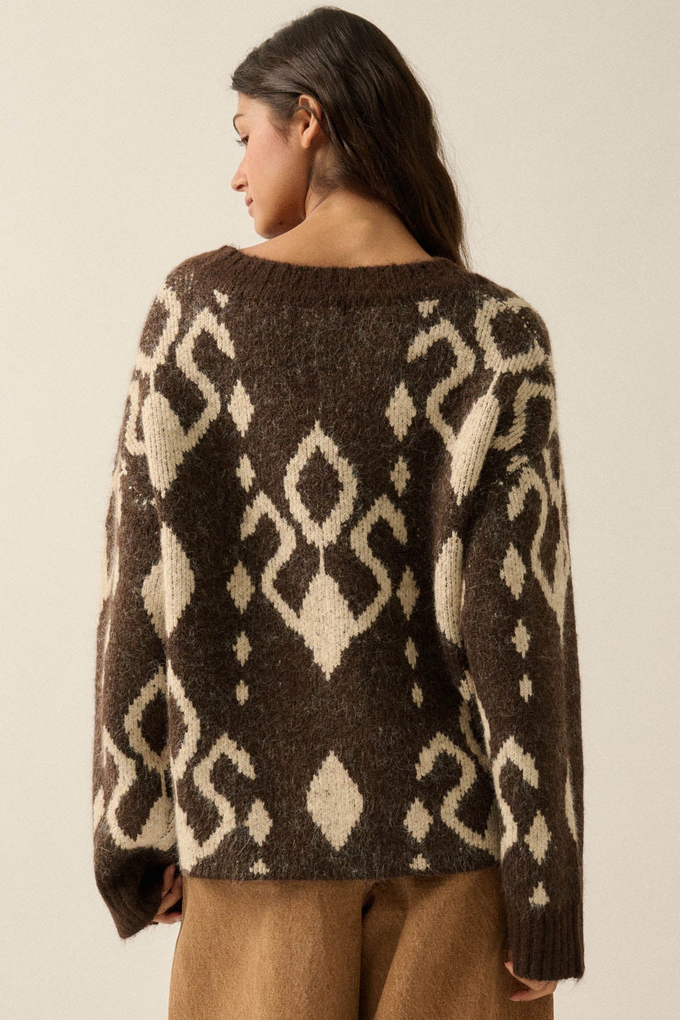 Bold Move Oversize Geometric Jacquard-Knit Cardigan - ShopPromesa