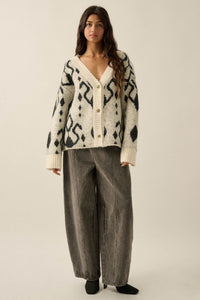 Bold Move Oversize Geometric Jacquard-Knit Cardigan - ShopPromesa