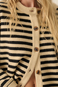 Broad Strokes Striped Knit Crewneck Button-Up Cardigan - ShopPromesa