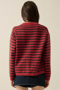 Broad Strokes Striped Knit Crewneck Button-Up Cardigan - ShopPromesa