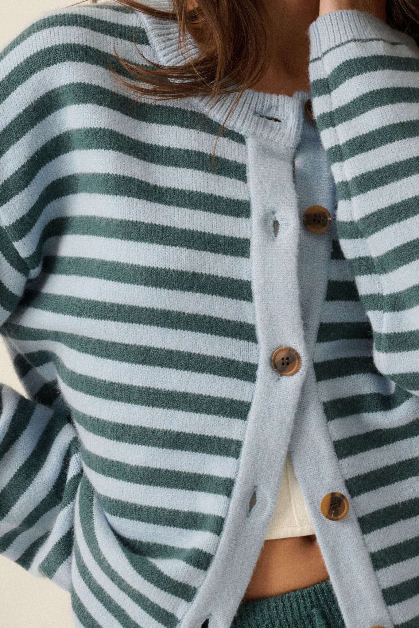 Broad Strokes Striped Knit Crewneck Button-Up Cardigan - ShopPromesa