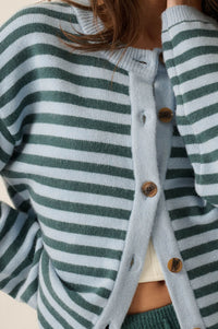 Broad Strokes Striped Knit Crewneck Button-Up Cardigan - ShopPromesa
