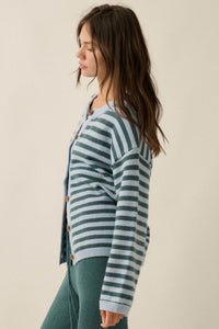 Broad Strokes Striped Knit Crewneck Button-Up Cardigan - ShopPromesa