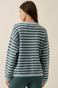 Broad Strokes Striped Knit Crewneck Button-Up Cardigan - ShopPromesa