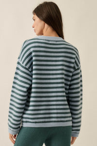 Broad Strokes Striped Knit Crewneck Button-Up Cardigan - ShopPromesa