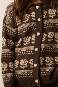 Alpine Bloom Floral Fair Isle Collared Cardigan - ShopPromesa