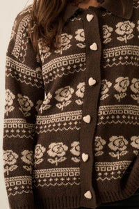 Alpine Bloom Floral Fair Isle Collared Cardigan - ShopPromesa