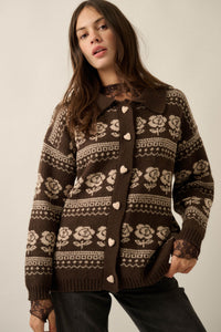 Alpine Bloom Floral Fair Isle Collared Cardigan - ShopPromesa
